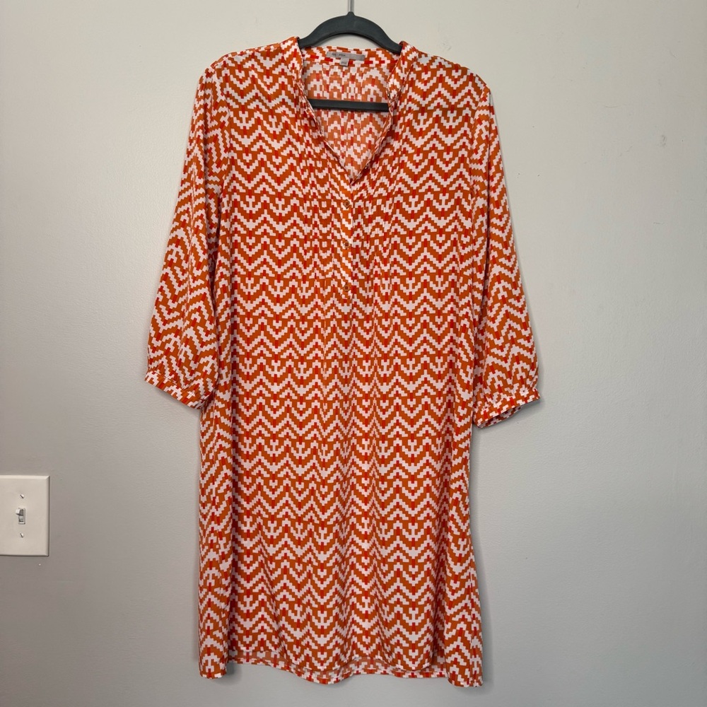 GAP Orange and White Patterned Dress Size Small